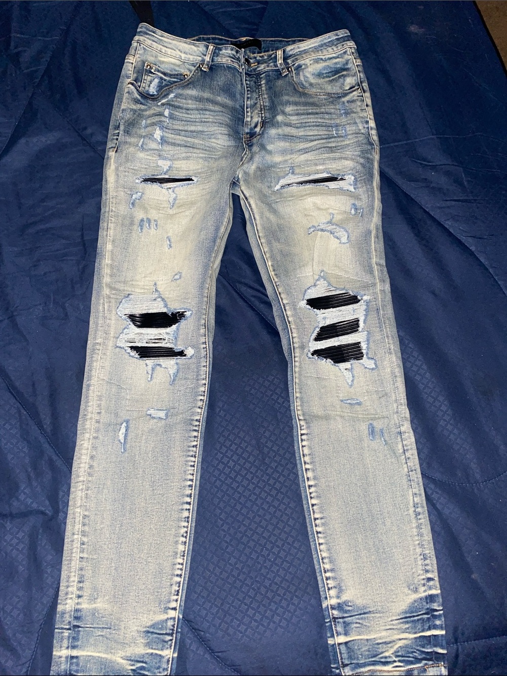 AMIRI Light Blue Distressed Skinny Jeans